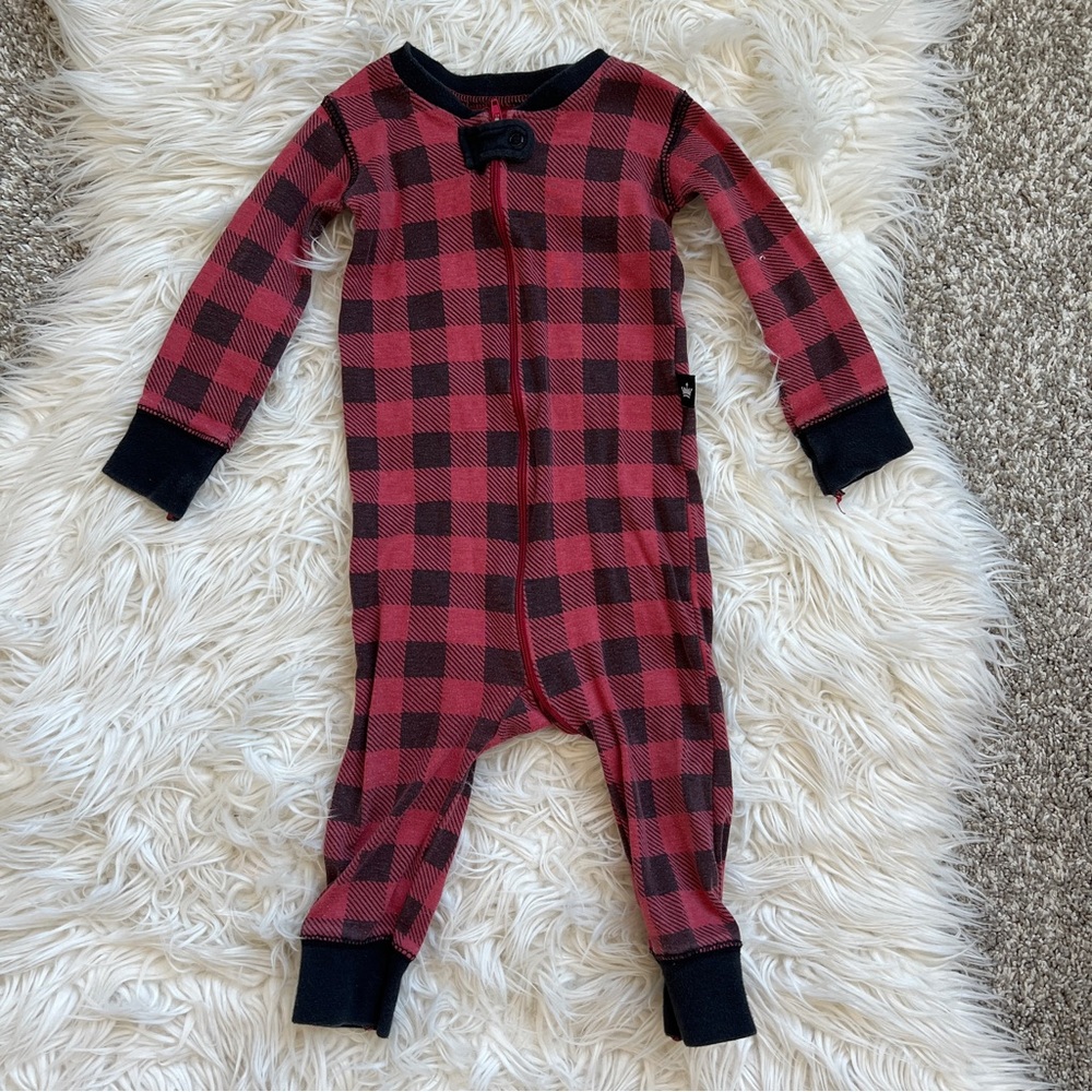 Baby Buffalo Plaid Zip Pajamas Footless Sleeper 18M Red Black